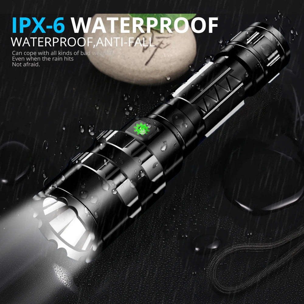 LED Tactical Hunting Torch Flashlight L2 18650 Aluminum Waterproof Outdoor Lighting with Gun Mount +Switch USB Rechargeable Lamp
