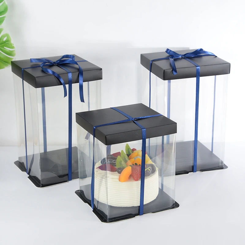 Clear Gift Box PVC Transparent Rose Flower Bear Gift Cake Package Box Wedding Birthday Christmas Present Dessert Decoration Case