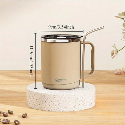 Stainless steel mug with lid, large-capacity office cup, brewed drinking cup, household coffee cup for men and women.