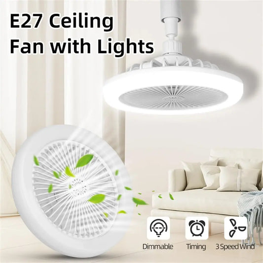 Modern Indoor 30W Ceiling Fan Lamp 360°Rotating with Remote Control E27 Living Room Bedroom Lighting LED Decorative Lights 2in1