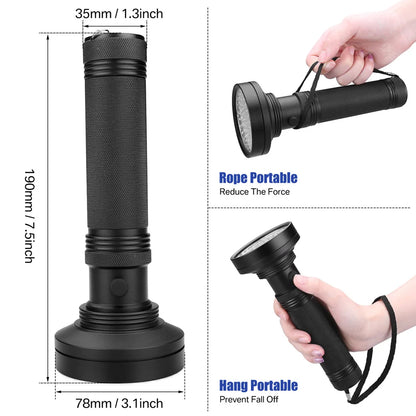 UV Flashlight 100LEDs LGUIY UV Light Torch Lamp 395nm Ultraviolet Blacklight Pet Dog Cat Bug Detector with UV Protection Glasses