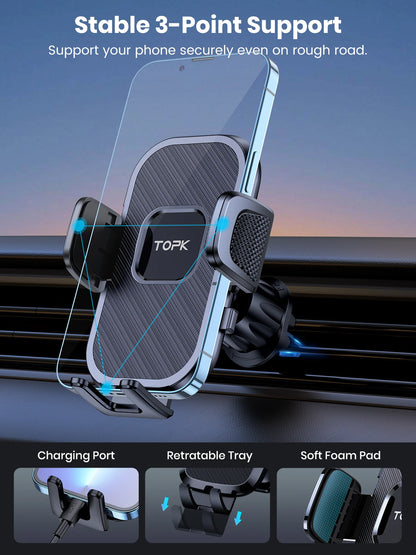 TOPK Car Phone Holder Air Vent Car Mount [Big Phone & Thick Cases] Hands Free Cell Phone Automobile Clamp Cradles for All Phones