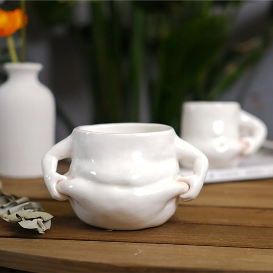 Cute Ceramics Coffee Mug with Handle Milk Tea Cup Fat Belly Mug for Hot Cold Water Drinks Birthday Gift Home Office Decoration