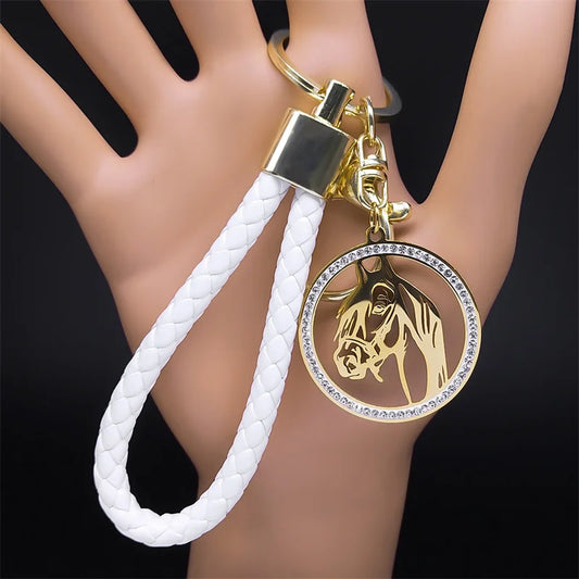 Animal Horse Head Crystal Stainless Steel Pendant Keychain for Women Men Gold Color Keyrings Accessories Gift Jewelry porte clé