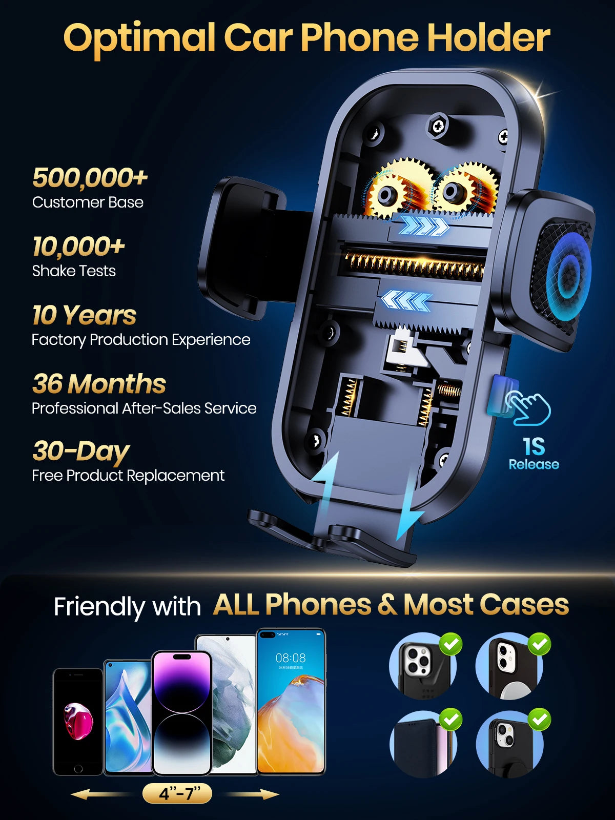 TOPK Car Phone Holder Air Vent Car Mount [Big Phone & Thick Cases] Hands Free Cell Phone Automobile Clamp Cradles for All Phones