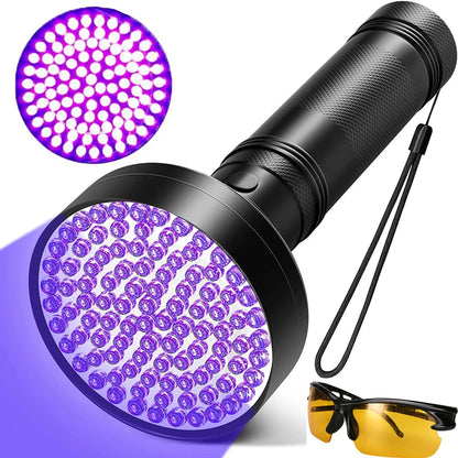 UV Flashlight 100LEDs LGUIY UV Light Torch Lamp 395nm Ultraviolet Blacklight Pet Dog Cat Bug Detector with UV Protection Glasses