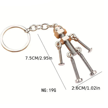 Vintage Mechanical Screw Robot Keychain Creative Movable Joint Steampunk Robot Car Key Holder For Men Backpack Pendants