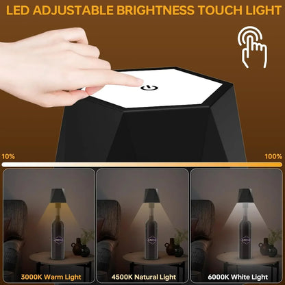 Lampe de table en forme de bouteille sans fil, commande tactile, 3 couleurs, gradation en continu, veilleuse adaptée au bar,