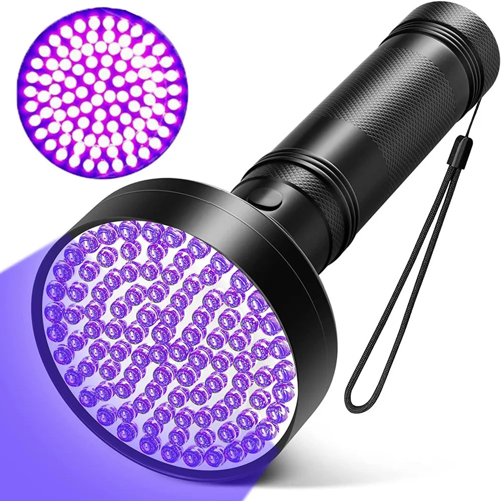 UV Flashlight 100LEDs LGUIY UV Light Torch Lamp 395nm Ultraviolet Blacklight Pet Dog Cat Bug Detector with UV Protection Glasses