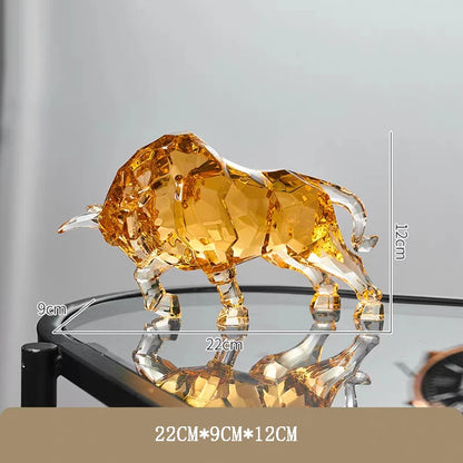 Room Decor Animal Ox Sculpture Ornaments Acrylic Crystal Crafts Statue Living Room Office Desktop Decoration Nordic Artwork Gift