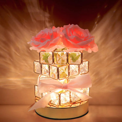 LED Crystal Rose Table Lamp 3 Colors Dimmable Magic Cube Rose Creative  Atmosphere Lights Bedroom Bedside Decor Lighting Gift ﻿