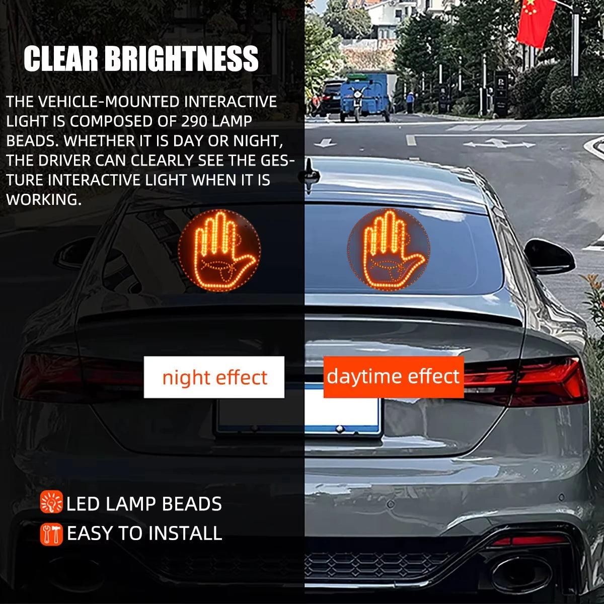 Funny LED Expression Gesture Atmospere Lamp With Remote Control Multi-function Display Car Rear Windshield Ambient Mood Light