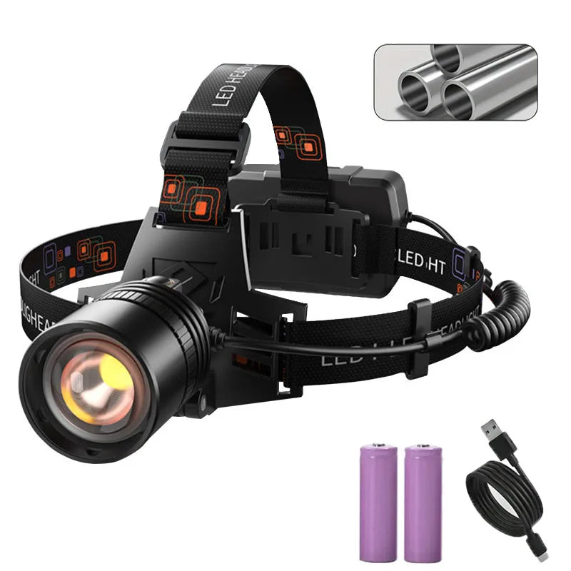 Powerful LED Headlamp Aluminium Alloy Headlight Led Head High Lumen Rechargeable Led Headlamp Camping Searching Hunting Fishing