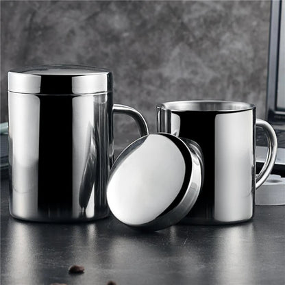 400ML Double Wall Anti Scalding Coffee Mug Insulated Portable Stainless Drink Cup Drinking Cup Steel Polishing Beer Tea Juice
