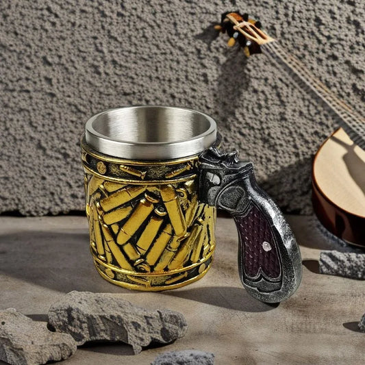 Mugs Coffee Cups Gun Mug with Ammo Bullet Design Beer Stainless steeland Resin Drinkware Fathers Birthday Day Gifts 400ML