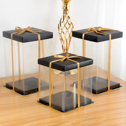 Clear Gift Box PVC Transparent Rose Flower Bear Gift Cake Package Box Wedding Birthday Christmas Present Dessert Decoration Case
