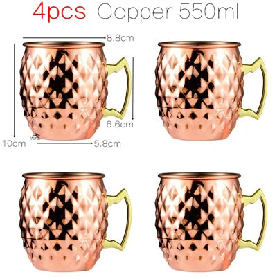 4pcs 550ml Hammered Copper Plated Moscow Mule Mug Cocktail Beer Coffee Cup Drinkware Tazas