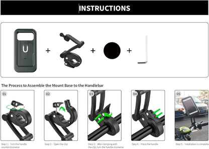 New Adjustable Retractable Bike Phone Holder 360° Rotating Waterproof Anti-Shock Bike/Motorcycle Phone Mount Touchscreen