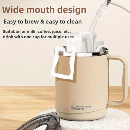 Stainless steel mug with lid, large-capacity office cup, brewed drinking cup, household coffee cup for men and women.