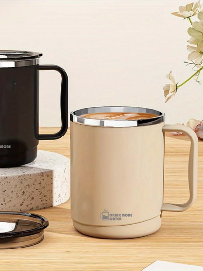 Stainless steel mug with lid, large-capacity office cup, brewed drinking cup, household coffee cup for men and women.