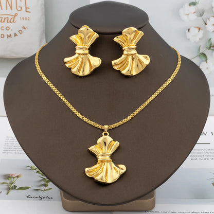 Dubai Jewelry Set for Women 18k Gold Color Bow Tie Pendant Italian African Design Luxury Necklace Earrings Arab Bridal Jewelry