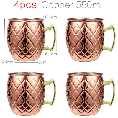 4pcs 550ml Hammered Copper Plated Moscow Mule Mug Cocktail Beer Coffee Cup Drinkware Tazas