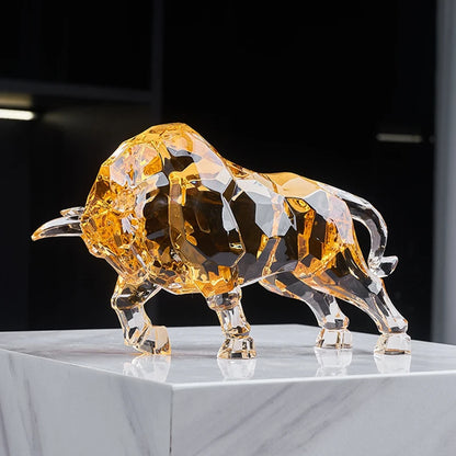 Room Decor Animal Ox Sculpture Ornaments Acrylic Crystal Crafts Statue Living Room Office Desktop Decoration Nordic Artwork Gift