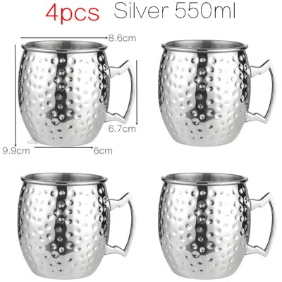 4pcs 550ml Hammered Copper Plated Moscow Mule Mug Cocktail Beer Coffee Cup Drinkware Tazas