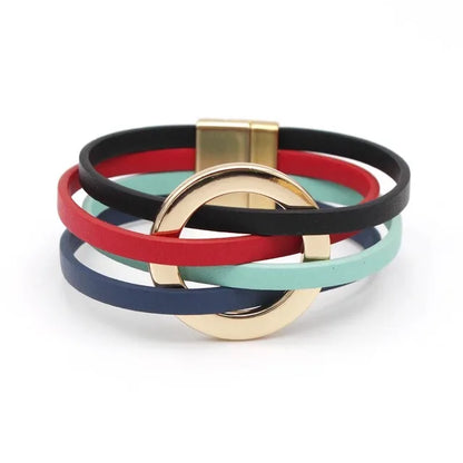 Leather Bracelets For Women 2024 Fashion Bracelets & Bangles Elegant Multilayer Wide Wrap Bracelet Female Jewelry Gift