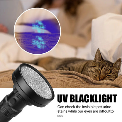 UV Flashlight 100LEDs LGUIY UV Light Torch Lamp 395nm Ultraviolet Blacklight Pet Dog Cat Bug Detector with UV Protection Glasses