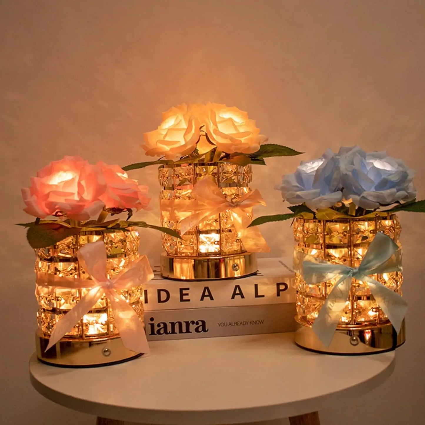 LED Crystal Rose Table Lamp 3 Colors Dimmable Magic Cube Rose Creative  Atmosphere Lights Bedroom Bedside Decor Lighting Gift ﻿