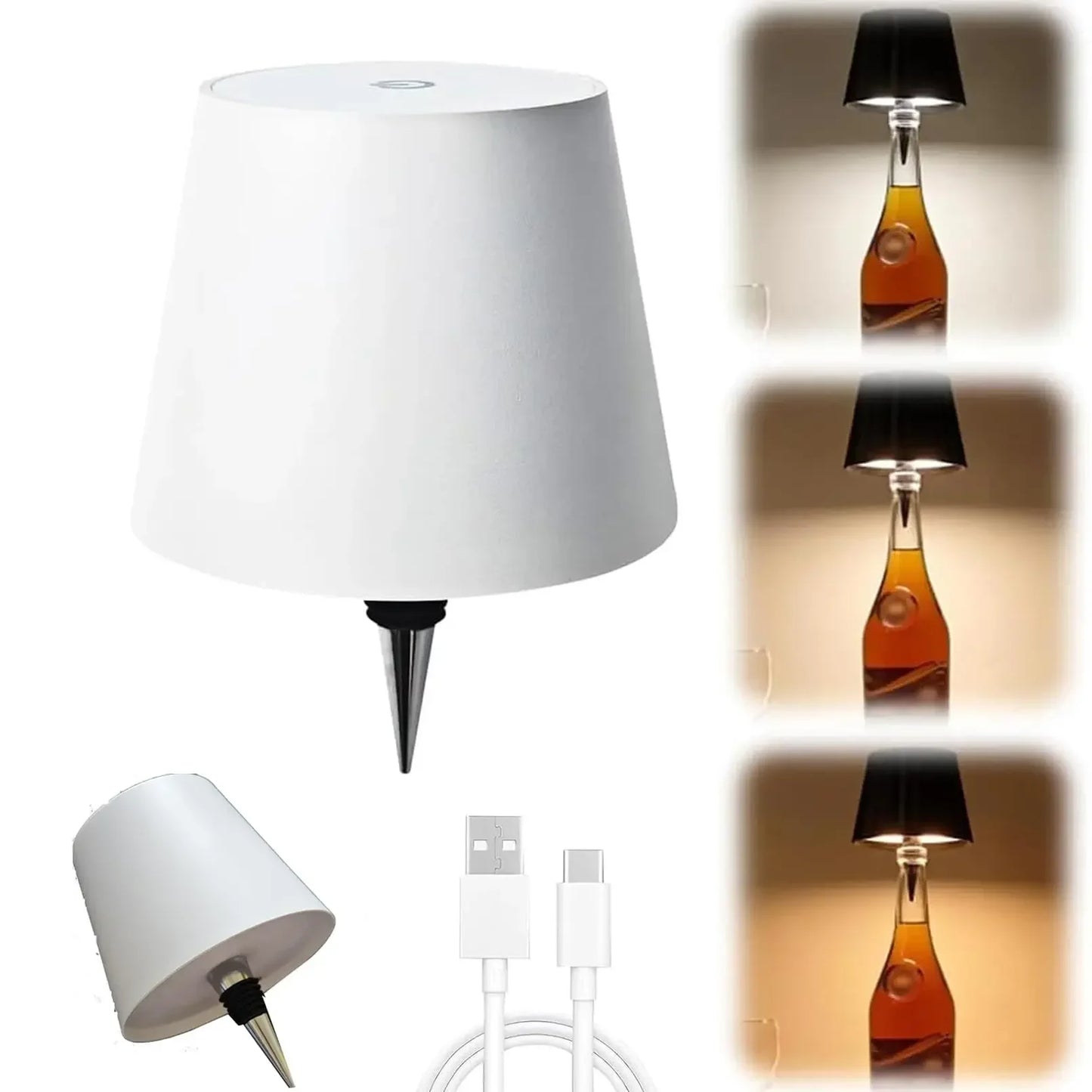 Lampe de table en forme de bouteille sans fil, commande tactile, 3 couleurs, gradation en continu, veilleuse adaptée au bar,