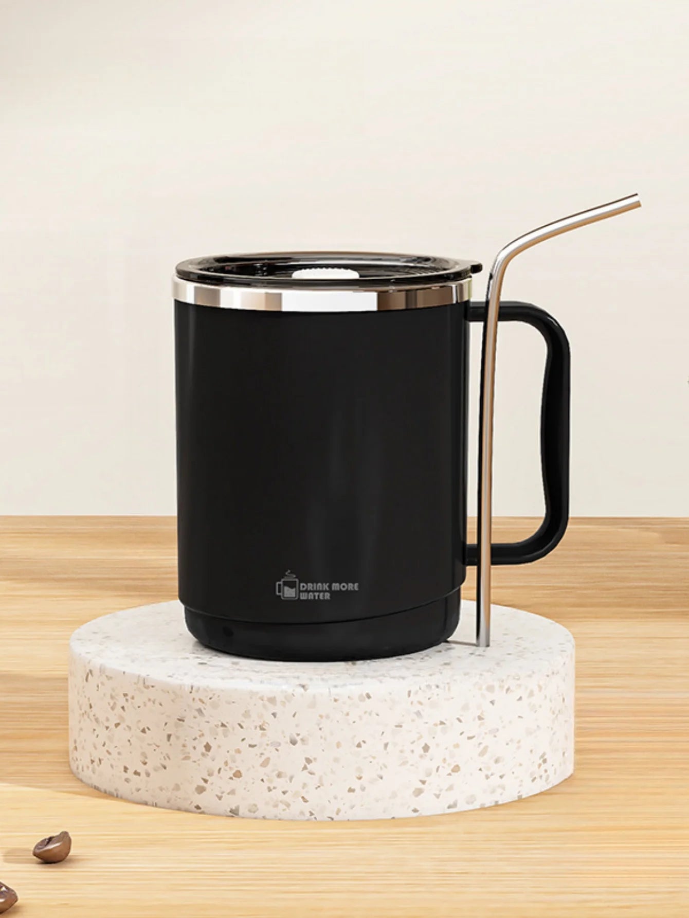 Stainless steel mug with lid, large-capacity office cup, brewed drinking cup, household coffee cup for men and women.