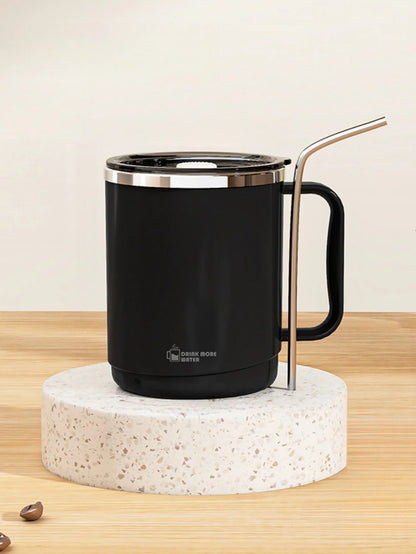 Stainless steel mug with lid, large-capacity office cup, brewed drinking cup, household coffee cup for men and women.